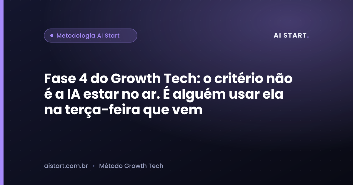 Fase 4 do Growth Tech: o critério não é a IA estar no ar. É alguém usar ela na terça-feira que vem